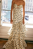Vintage Polka Dot Strapless Long Prom Dress Sweetheart Ruffle Tiered Formal Dress HZ1024