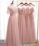 Elegant Pink Sweetheart A-Line Tulle Party Dress Evening Gown Bridesmaid Dress HZ1024