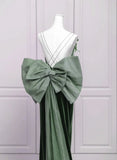 Green Velvet Straps Low Back Evening Dress, Green Velvet Prom Dress HZ1024
