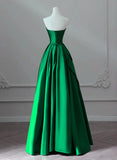 A-line Green Satin Lace-up Floor Length Party Dress, Green Satin Prom Dress HZ1024
