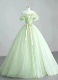 Cute Green Tulle Ball Gown Sweetheart Party Dress, Green Shiny Tulle Prom Dress HZ1024
