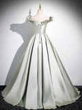 Light Green Long A-Line Princess Dress, Beautiful Off the Shoulder Evening Prom Dress HZ1024