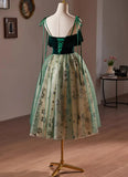 Green Tulle Knee Length Straps Homecoming Dress, Green Homecoming Dress HZ1024