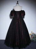 Pretty A-line Black and Red Lace Sweetheart Evening Dress, Black and Red Prom Dress HZ1024