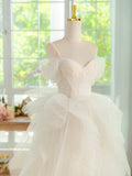 Light Champagne Spaghetti Strap Tulle Long Prom Dress, Beautiful A-Line Formal Evening Dress HZ1024