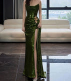 A-line Green Sequins Mermaid Long Party Dress, Mermaid Sequins Green Prom Dress HZ1024