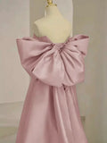 Pink Satin Floor Length Prom Dress, Off the Shoulder Evening Party Dress HZ1024