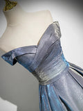 A-Line Gradient Blue Floor Length Prom Dress, Off the Shoulder Evening Party Dress HZ1024