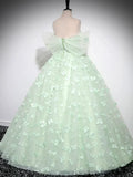 Green Tulle Floor Length Formal Dress, Beautiful A-Line Off the Shoulder Evening Dress HZ1024