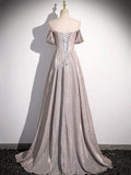 Simple Sequins Ruffle Long Evening Dresses, Off the Shoulder Formal Party Dresses HZ1024