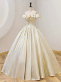 Champagne Off the Shoulder Floor Length Prom Dress, Elegant A-Line Evening Party Dress HZ1024