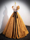 Unique V-Neck Beaded Floor Length Prom Dress, Beautiful A-Line Short Sleeve Party Dress HZ1024