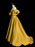 Yellow Satin Long Prom Dress, Off the Shoulder A-Line Evening Party Dress HZ1024