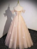 Light Pink Tulle Floor Length Prom Dress, Beautiful Off the Shoulder Evening Party Dress HZ1024