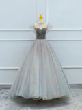 Lovely Velvet and Tulle Floor Length Prom Dress, Gray A-Line Formal Evening Dress HZ1024