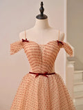 Cute Tulle Floor Length Prom Dress, Off the Shoulder Evening Party Dress HZ1024