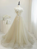 Cute Tulle Sequins Floor Length Prom Dress, Beautiful Spaghetti Strap Evening Party Dress HZ1024