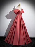 Beautiful Satin Off Shoulder Long Party Dress, A-Line Pearl Floor Length Prom Dress HZ1024
