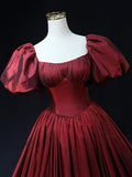 Burgundy Scoop Short Sleeves Party Dress, A-Line Long Evening Dress Prom Dress HZ1024