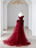 Off the Shoulder Floor Length Satin Prom Dress, Mermaid V-Neck Evening Party Dress HZ1024