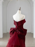 Off the Shoulder Floor Length Satin Prom Dress, Mermaid V-Neck Evening Party Dress HZ1024