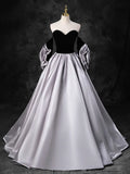 Black Sweetheart Neck Velvet Floor Length Formal Dress, Detachable off Shoulder Chic Party Dress HZ1024