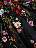 Black Tulle Long Prom Dress with Lace Flowers, Beautiful Off Shoulder Evening Gown HZ1024