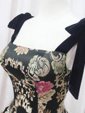 Black Floral Floor Length Prom Dress, A-Line Black Evening Dress HZ1024