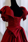 Burgundy Satin Long Prom Dress, A-Line Evening Party Dress HZ1024