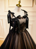 Black Tulle Lace Long Prom Dress, Black Evening Party Dress HZ1024