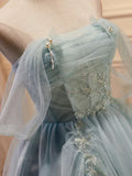 Green Tulle Beaded Short Prom Dress, Cute Off Shoulder Homecoming Dress HZ1024