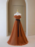 Simple A-Line Strapless Long Prom Dress, Beautiful Tulle Graduation Dress HZ1024