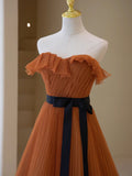 Simple A-Line Strapless Long Prom Dress, Beautiful Tulle Graduation Dress HZ1024