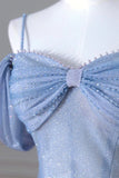 Blue Spaghetti Strap Tulle Floor Length Prom Dress, A-Line Evening Dress HZ1024