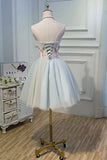 Lovely Strapless Tulle Lace Knee Length Prom Dress, A-Line Party Dress HZ1024