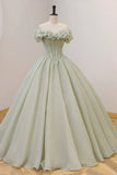 Green Ball Gown, A-Line Off the Shoulder Evening Gown with Beaded HZ1024