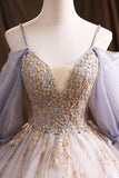 Purple Tulle Sequins Long Prom Dress, A-Line Evening Dress HZ1024