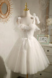 Champagne Tulle Lace Knee Length Prom Dress, Cute A-Line Party Dress HZ1024