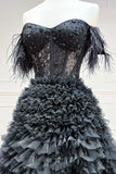 Black Tulle Long Ball Gown, A-Line Off the Shoulder Evening Gown HZ1024