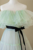 Green Tulle Floor Length Prom Dress, A-Line Off Shoulder Evening Dress HZ1024