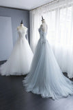 Previous Next A-Line Tulle Lace Long Prom Dresses, Evening Party Dresses HZ1024
