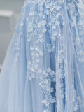 Blue Sweetheart Neck Lace Floor Length Prom Dress, Lovely Blue Evening Dress HZ1024