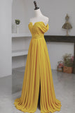 Yellow Chiffon Long Prom Dress, A-Line Off the Shoulder Evening Dress HZ1024