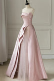 Pink Strapless Satin Floor Length Prom Dress, A-Line Formal Evening Dress HZ1024