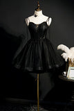 Black Tulle Short Prom Dress, Lovely A-Line Spaghetti Strap Party Dress HZ1024
