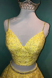 Yellow Lace Two Pieces Prom Dress, A-Line Evening Party Dress HZ1024