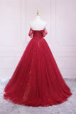 Burgundy Off the Shoulder Prom Dress, A-Line Evening Dress HZ1024