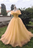 Yellow Tulle Long Prom Dresses, A-Line Evening Dresses HZ1024