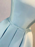 Simple Short Light Blue Satin Party Dress, Blue A-Line Off the Shoulder Evening Dress HZ1024