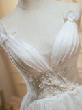 Ivory V-Neck Lace Straps Party Dress, Ivory Knee Length Prom Dress HZ1024